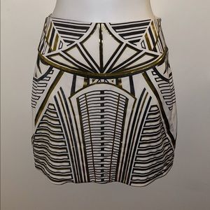 White, Black, Gold Print Skirt